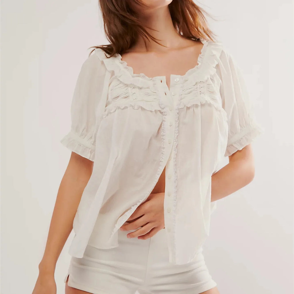 Puff Sleeve Lace Whisper Blouse Ivory White Puff Sleeve Lace Whisper Blouse Blouse