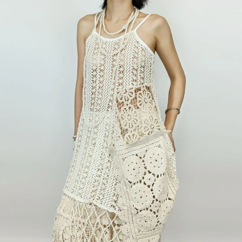 Floral Crochet Lace Maxi Dress – Boho Gypsy Layering Gown (Cream) Cream One Size Floral Crochet Lace Maxi Dress – Boho Gypsy Layering Gown (Cream) Dress