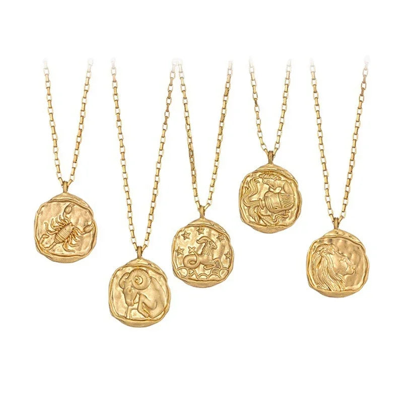 Zodiac Coin Talisman Necklace – Titanium Steel Antique Gold (Choose Your Star Sign) Zodiac Coin Talisman Necklace – Titanium Steel Antique Gold (Choose Your Star Sign) Necklace