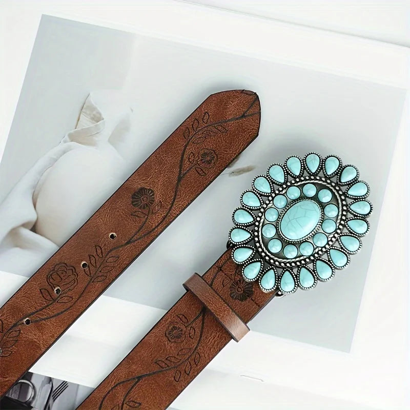 Vintage Turquoise Concho Leather Belt – Boho Western Classic Vintage Turquoise Concho Leather Belt – Boho Western Classic Belts