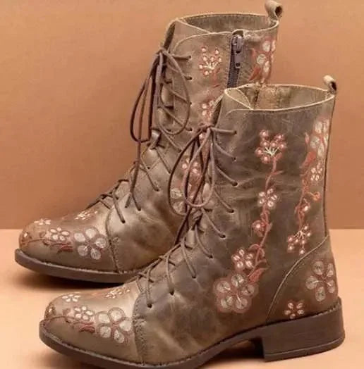 Floral Embroidered Combat Boots – Boho Lace-Up Leather (Brown / Tan / Red / Navy / Olive) Brown Floral Embroidered Combat Boots – Boho Lace-Up Leather (Brown / Tan / Red / Navy / Olive) Boots