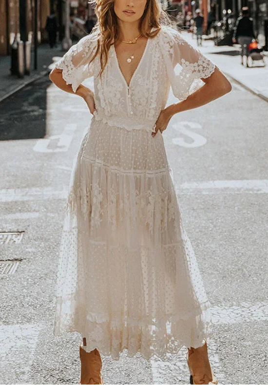 Ivory Lace Overlay Maxi Dress – True Boho Romance