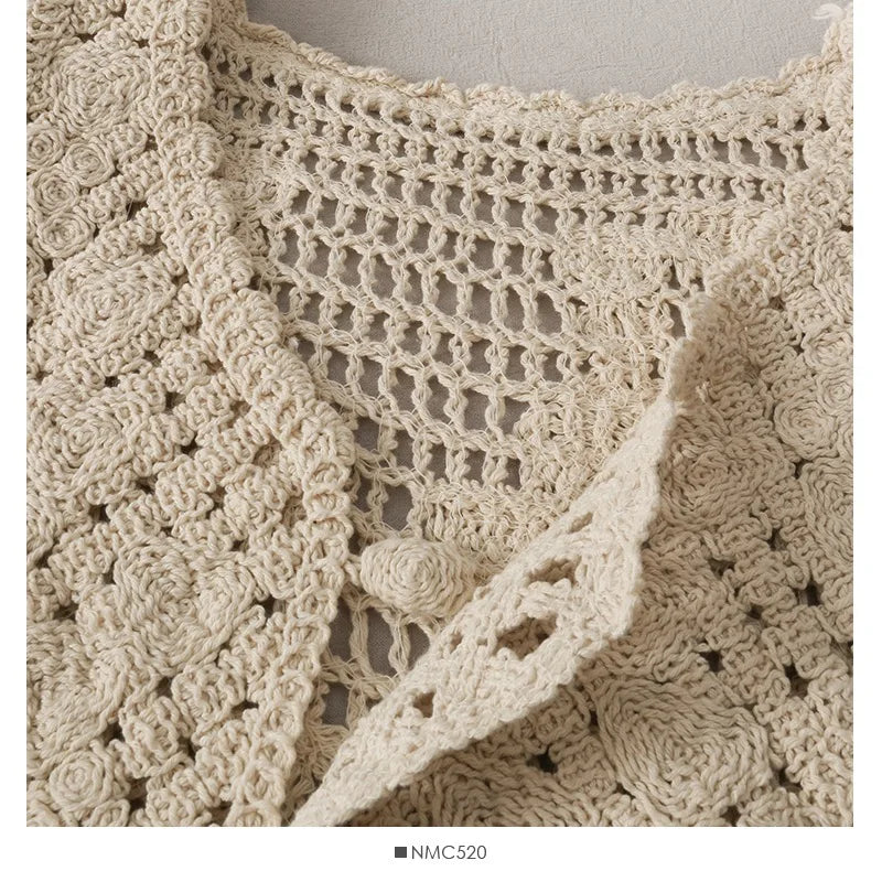 Crochet Rose Vest Top – Boho Sleeveless Dream (White / Cream) Crochet Rose Vest Top – Boho Sleeveless Dream (White / Cream) Vests