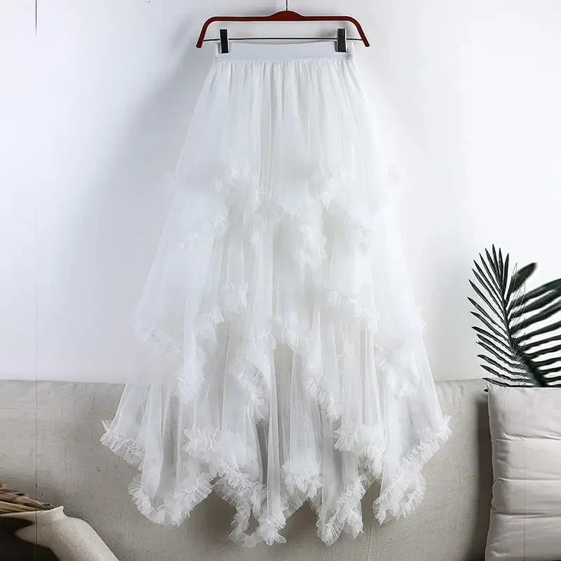 Tiered Tulle Lace Ruffle Skirt | Boho Festival High-Low