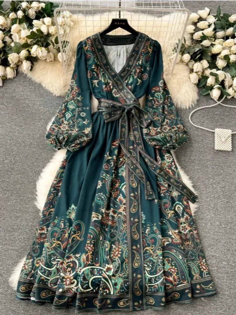 Secret Garden Wrap Maxi Dress –  Midnight Teal / Emerald Paisley