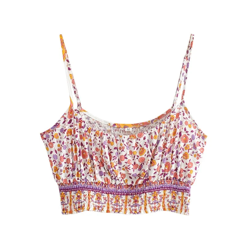 Boho Floral Co-ord Set – Tie-Front Crop Top + Wide-Leg Palazzo Pants (Lilac Floral)