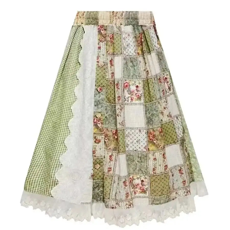 Sage Patchwork Prairie Maxi Skirt – Vintage Milkmaid Boho Dream