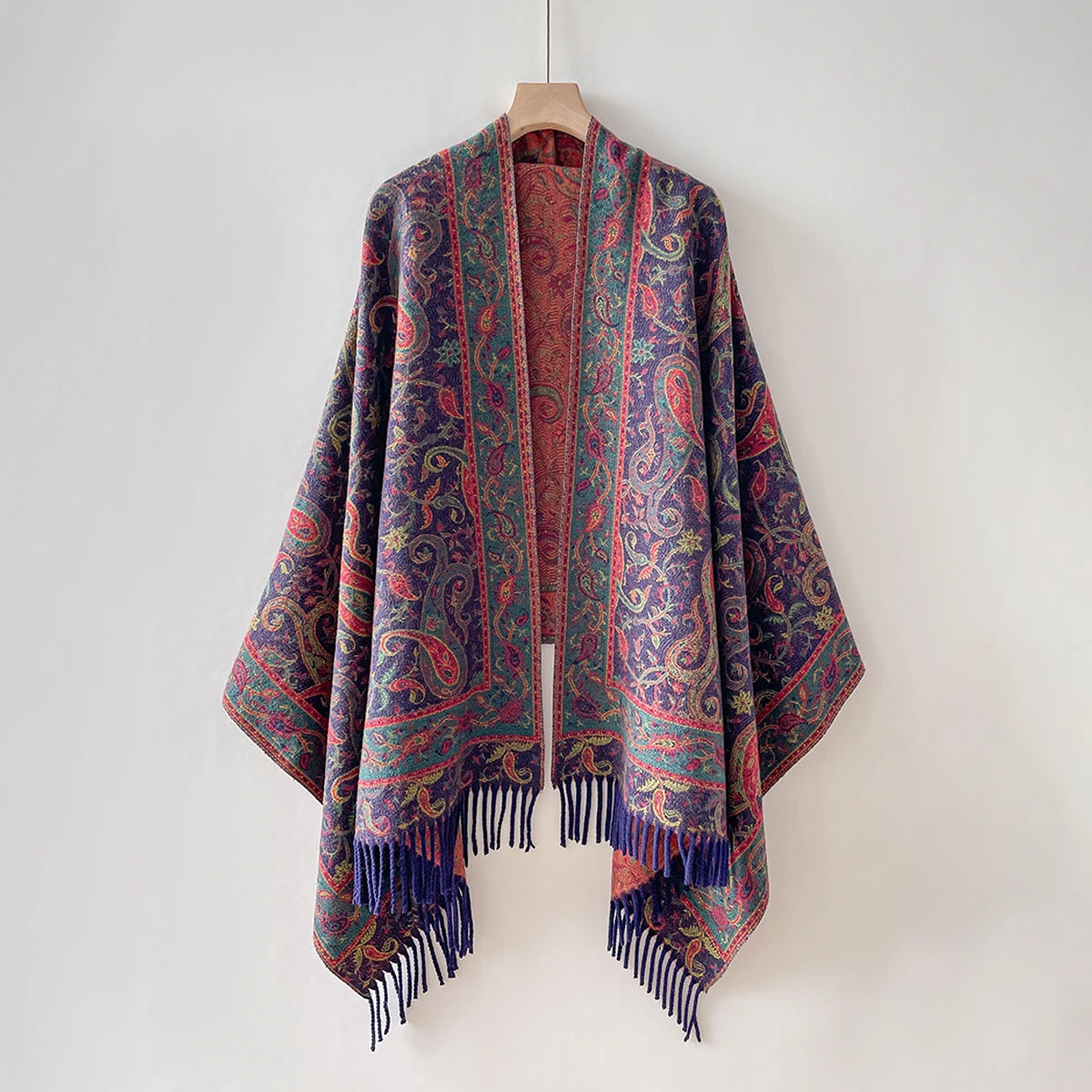 Persian Dream Fringed Blanket Wrap – 3 Jewel-Tone Colours (The Ultimate Gypsy Shawl-Coat) Midnight Navy Persian Dream Fringed Blanket Wrap – 3 Jewel-Tone Colours (The Ultimate Gypsy Shawl-Coat) Top