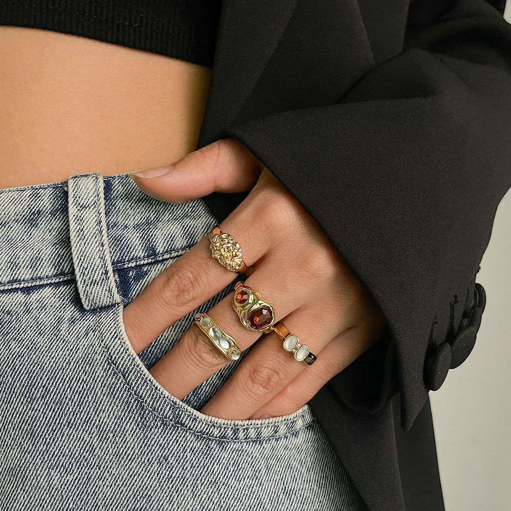 Gypsy Queen Gem Ring Set – 4-Piece Stack (Gold or Silver) Gypsy Queen Gem Ring Set – 4-Piece Stack (Gold or Silver) Rings