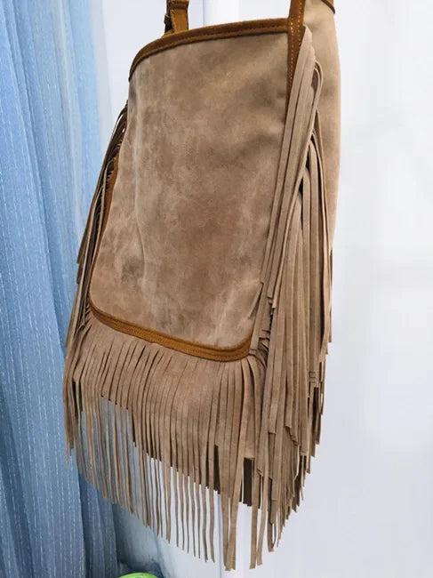Women Fashion Leather Fringes Hobo Shoulder Bag 2025 Female Casual Suede Big Capacity Tassel Gypsy Hippie Boho Ibiza Slouchy Bag