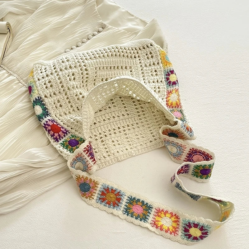 Rainbow Bloom Granny Square Crochet Tote – 6 Boho Colours (The Bag Everyone Photographs)