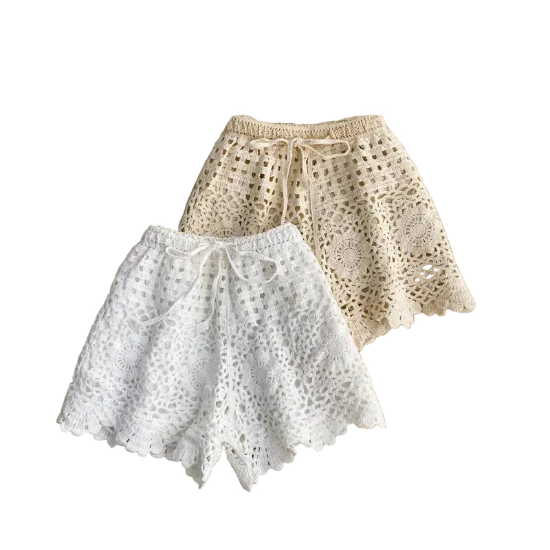 Crochet Lace Shorts – Boho Scalloped Dream (Cream / White) Crochet Lace Shorts – Boho Scalloped Dream (Cream / White) Shorts