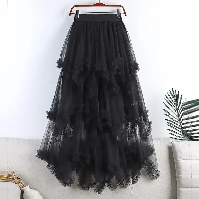 Tiered Tulle Lace Ruffle Skirt | Boho Festival High-Low