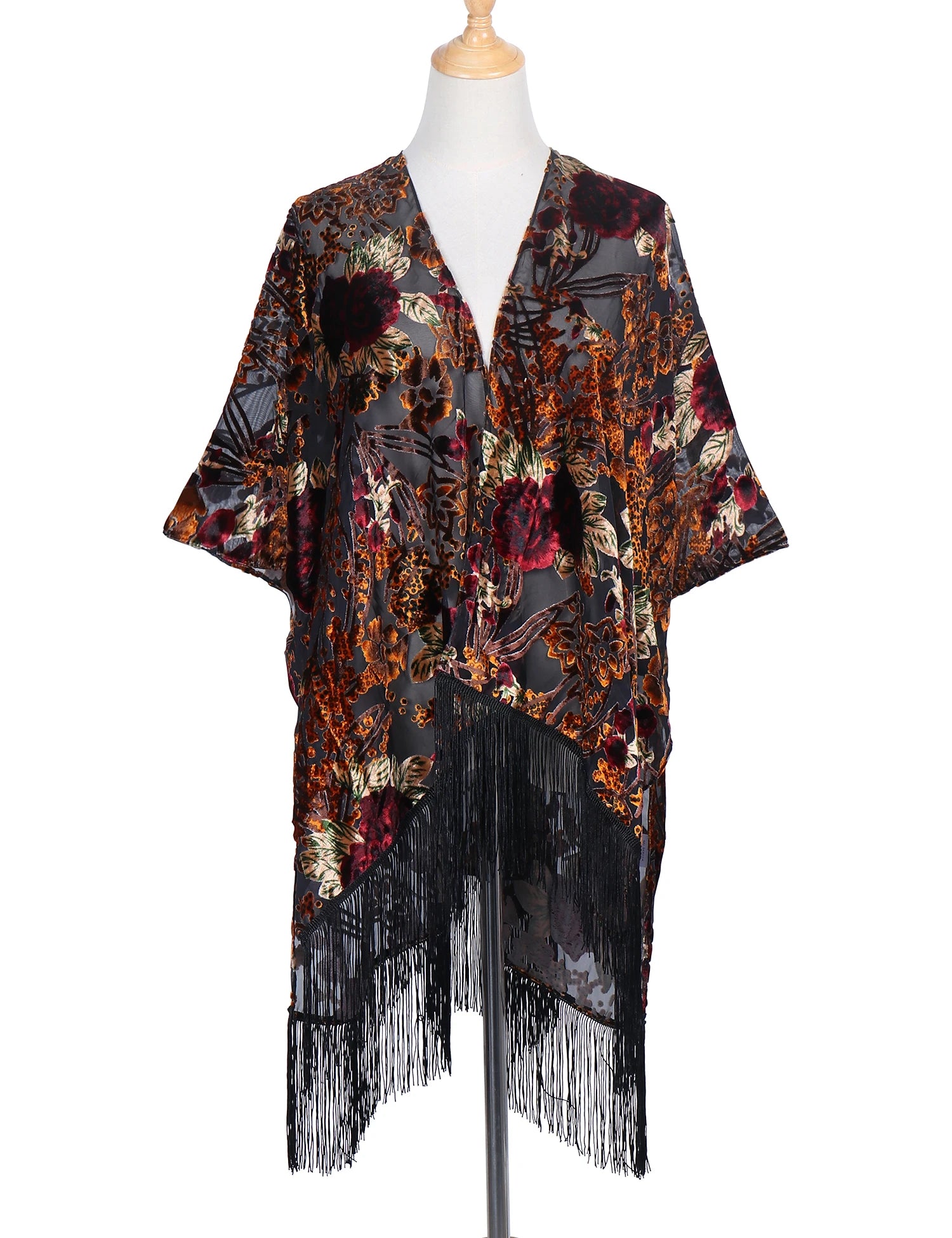 WeHello Bohemian burnt plush kimono Women's long Purple Tassel Beach Cover-up  Holiday Casual Cardigan Shawl JYPF-20