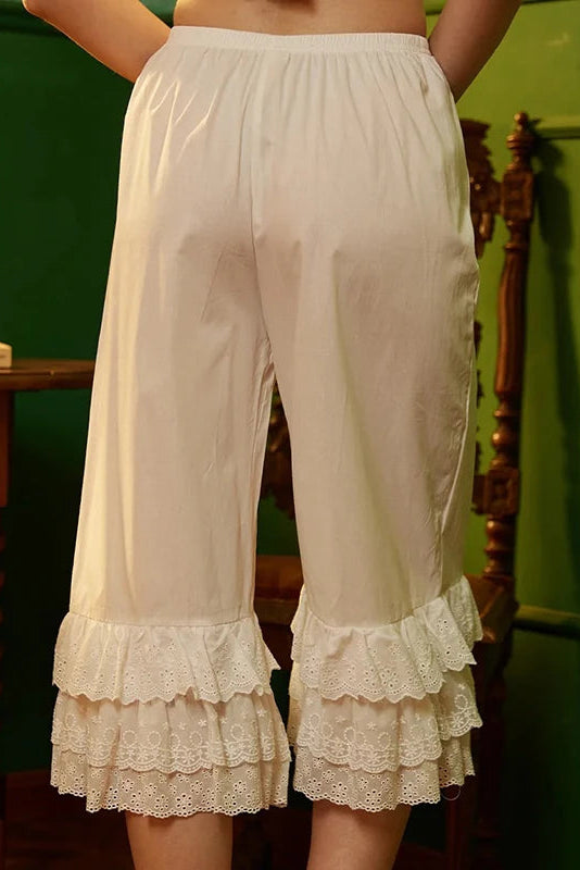 Ivory Lace Ruffle Culottes – Victorian Cottagecore Bloomers Pants