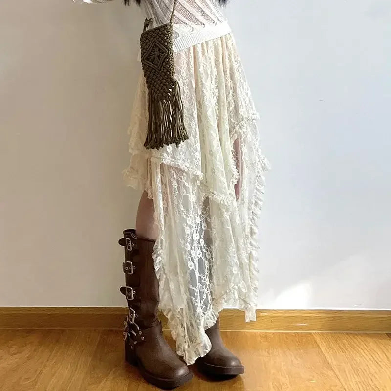 Ivory Lace Pixie High-Low Skirt – Gypsy Fairy Boho Y2K Dream