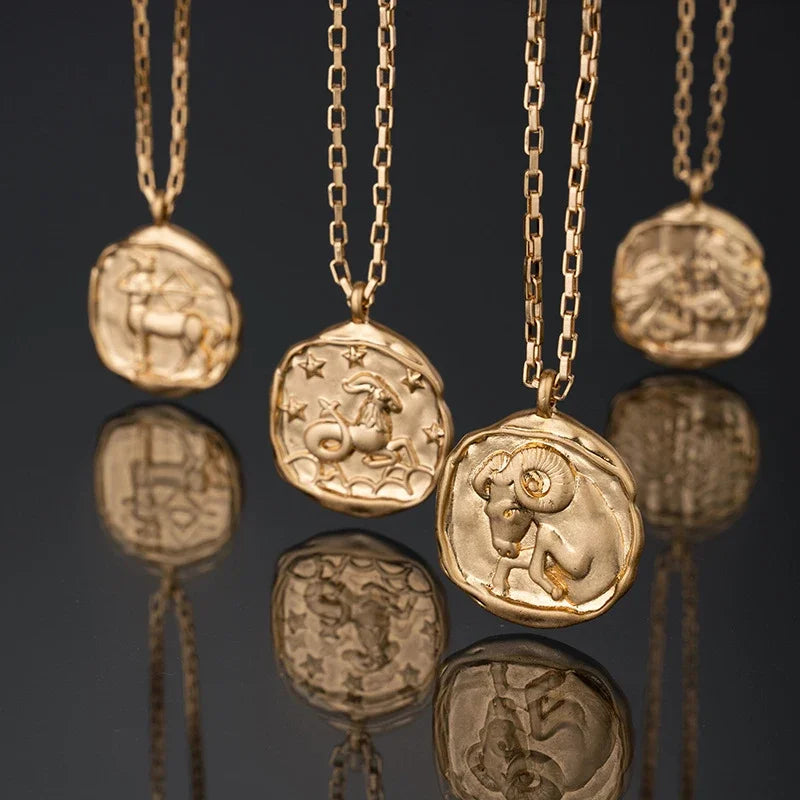 Zodiac Coin Talisman Necklace – Titanium Steel Antique Gold (Choose Your Star Sign) Zodiac Coin Talisman Necklace – Titanium Steel Antique Gold (Choose Your Star Sign) Necklace