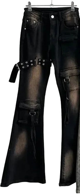 Y2K Distressed Cargo Flare Jeans