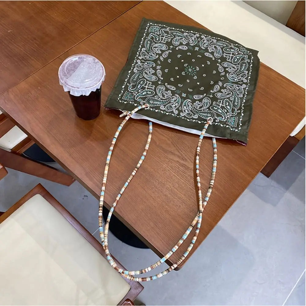 Double-Sided Paisley Bandana Tote Bag with Beaded Effect Handles | Boho Festival Bag