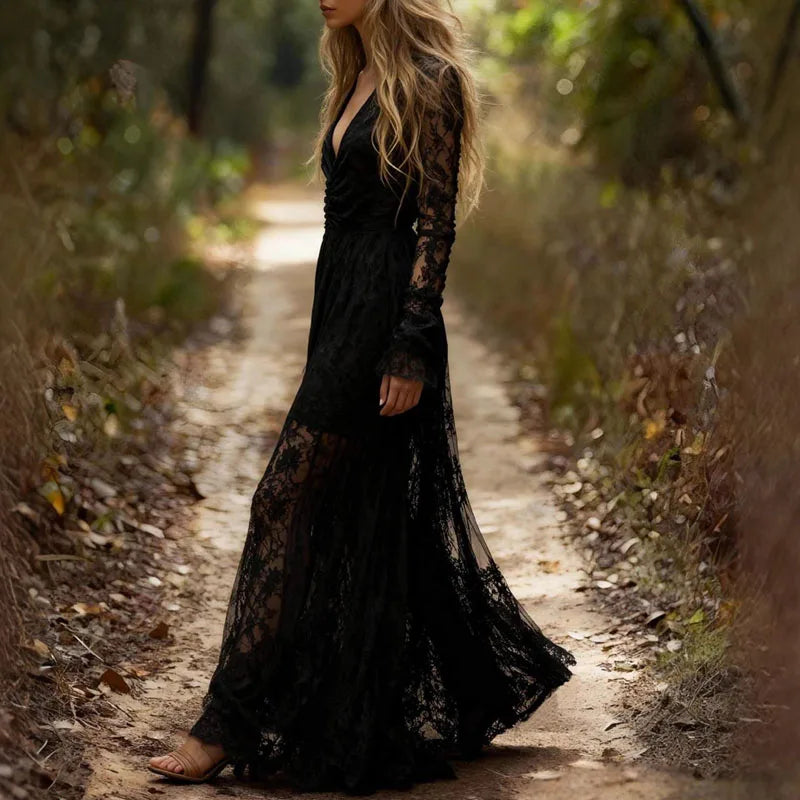 Midnight Spell Lace Maxi Dress – Black or Antique Cream (Gypsy Spirit Icon)