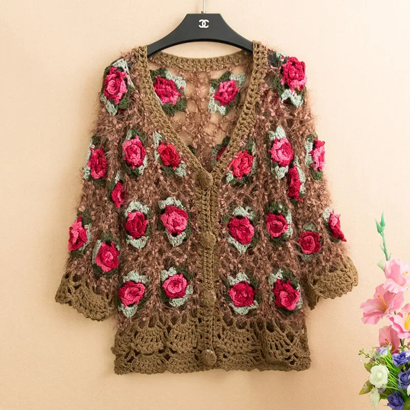 Rose Garden Mohair Crochet Cardigan – Floral Boho Dream Cardi