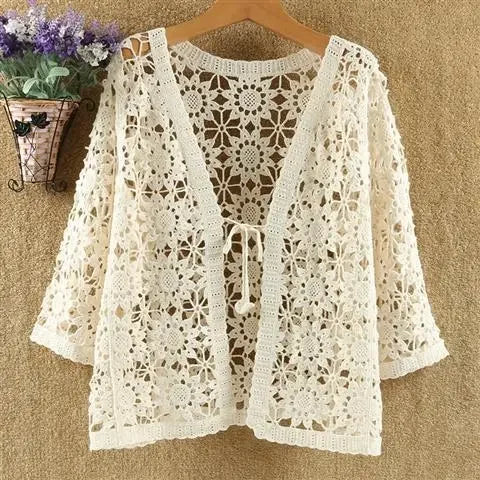Crochet Lace Tie-Front Cardigan | Boho Festival Layer