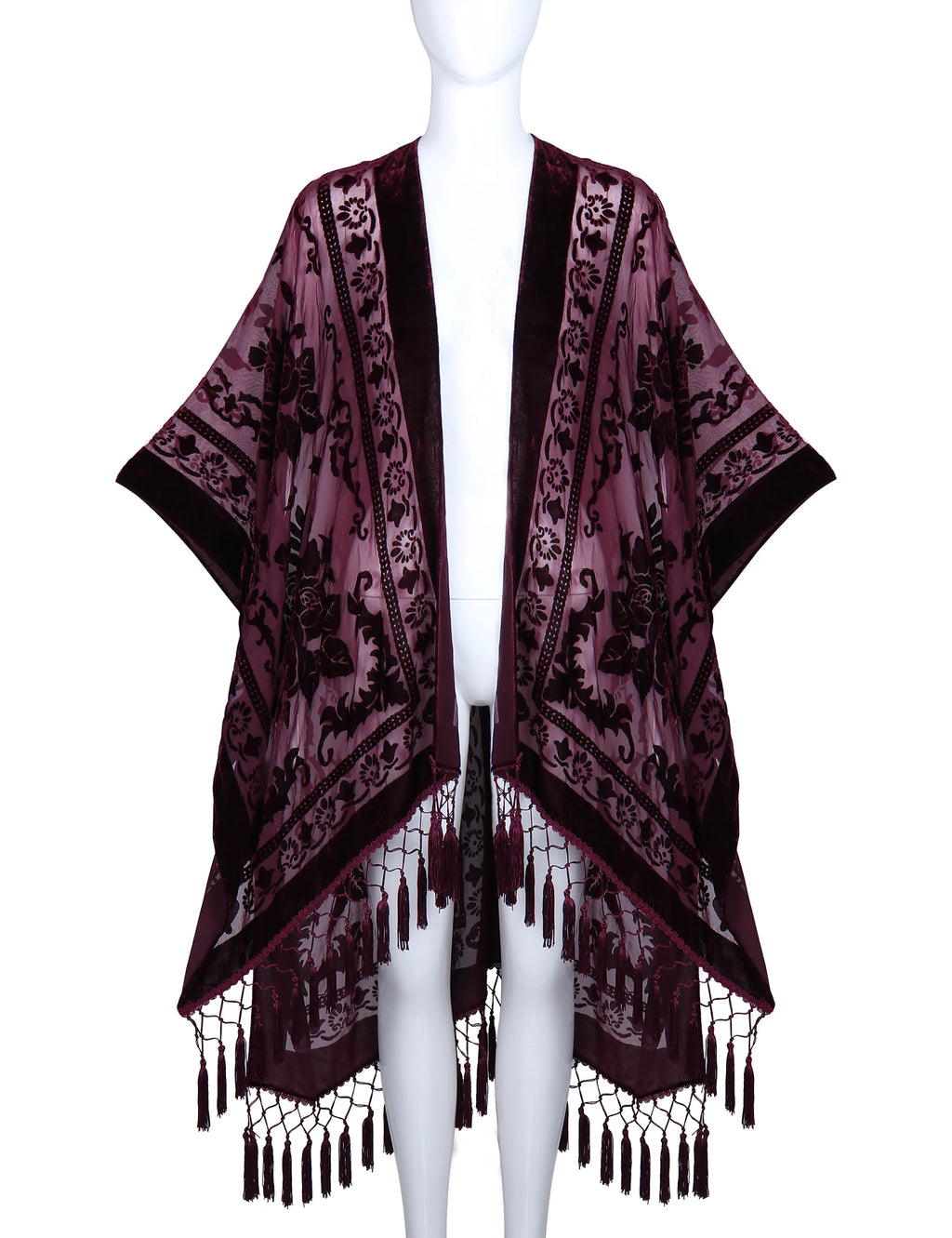 WeHello Bohemian burnt plush kimono Women's long Purple Tassel Beach Cover-up  Holiday Casual Cardigan Shawl JYPF-20