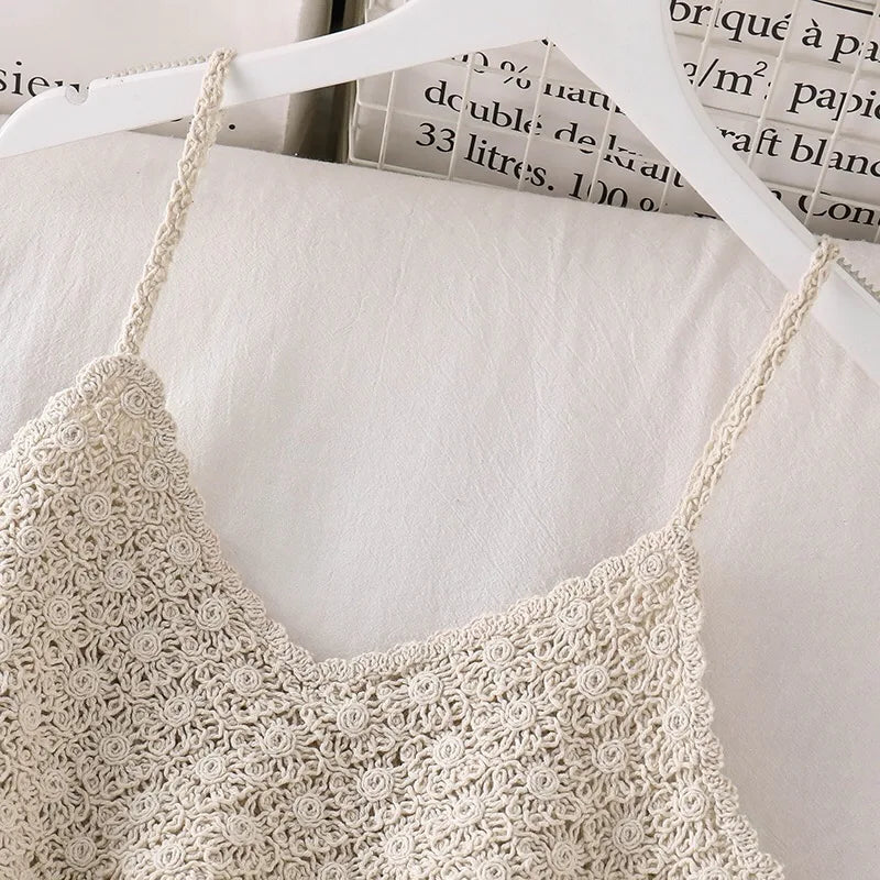 Crochet Cami Crop Top – Boho Summer Lace (Cream) Crochet Cami Crop Top – Boho Summer Lace (Cream) Vests