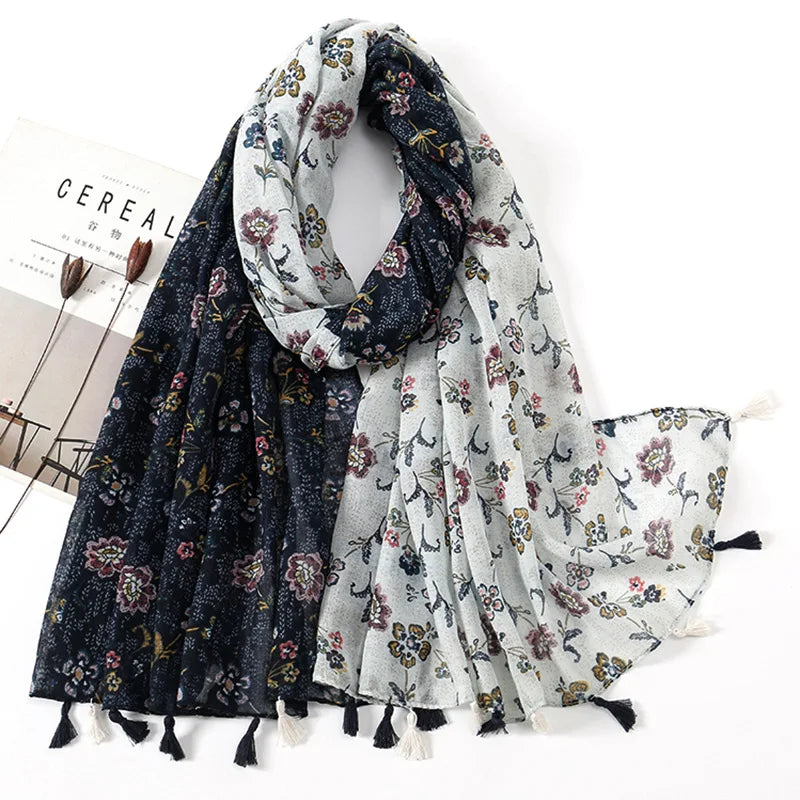 Dreamer Tassel Shawl – 5 Boho Prints (The Scarf You’ll Live In All Year) Navy Floral Split 180-90cm Dreamer Tassel Shawl – 5 Boho Prints (The Scarf You’ll Live In All Year) Scarves