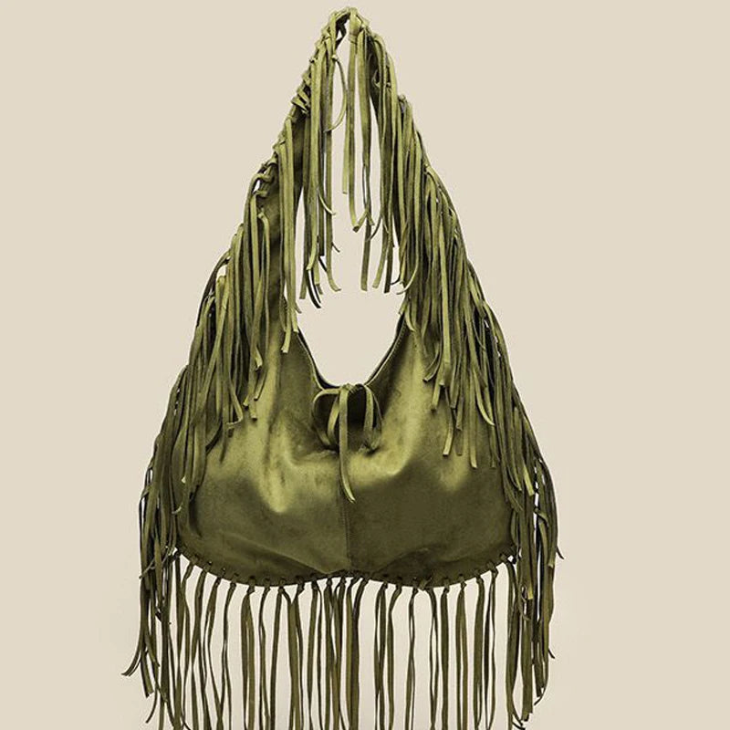 Braided Fringe Faux Suede Hobo Bag – Boho Oversized Tote (Olive Green / Tan) Olive Green Braided Fringe Faux Suede Hobo Bag – Boho Oversized Tote (Olive Green / Tan) Bags