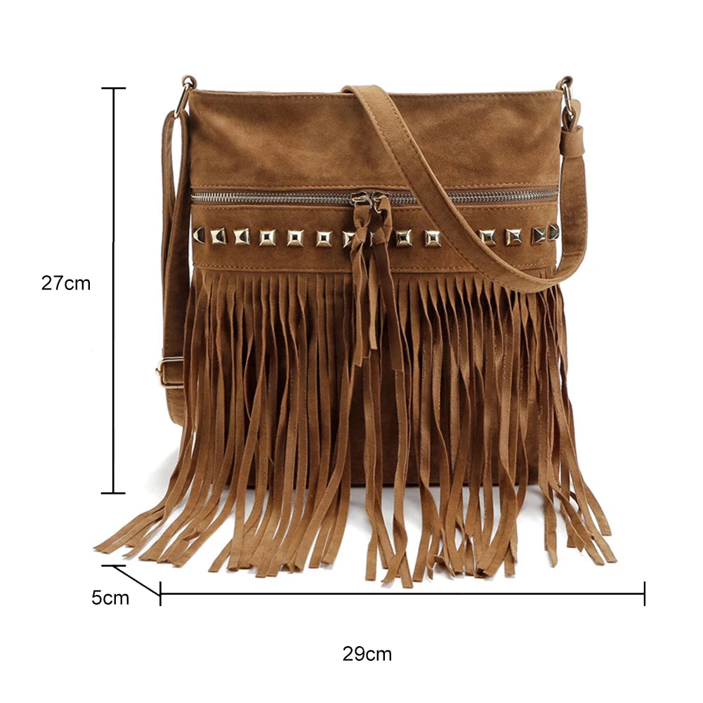Fringe Design Messenger Bag with Adjustable Strap Everyday Shoulder Bag Trendy Leather Shoulder Bag Tassel for Autumn and Winter