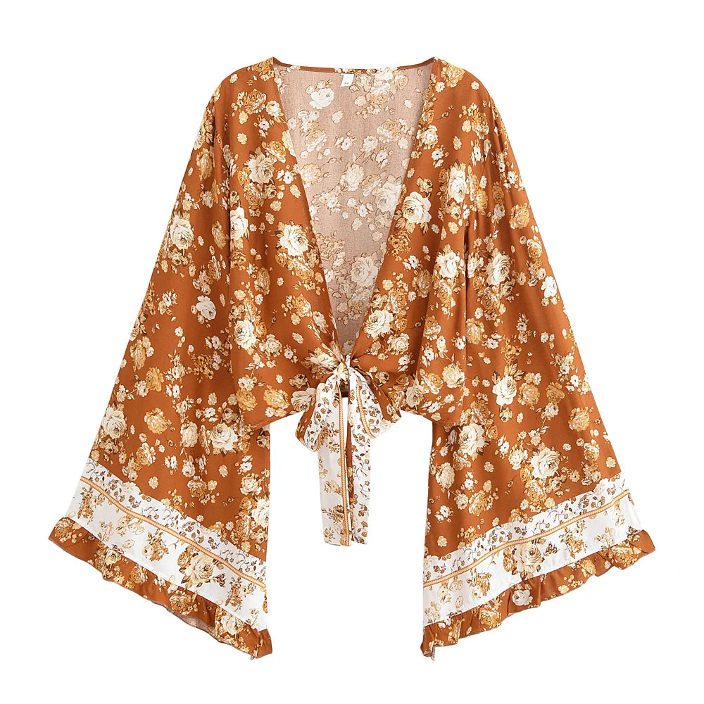 Boho Floral Kimono Set – Lace-Trimmed Crop Top + Tiered Maxi Skirt (Terracotta / Cobalt Blue) Boho Floral Kimono Set – Lace-Trimmed Crop Top + Tiered Maxi Skirt (Terracotta / Cobalt Blue) Sets