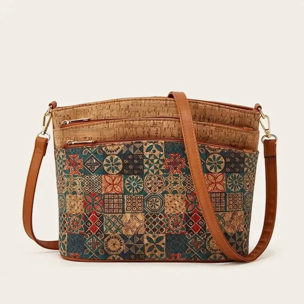 Retro Boho Women's Shoulder Bag Kraft Paper Medium Size Multi-Pocket Casual Gypsy Hippie Ibzia Ethnic Vintage Chic Side Bag