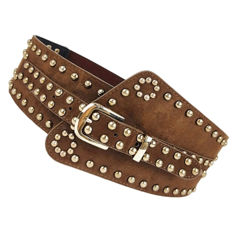 Studded Suede Corset Belt – Asymmetric Boho Cincher (Black / Tan / Brown) Studded Suede Corset Belt – Asymmetric Boho Cincher (Black / Tan / Brown) Belts