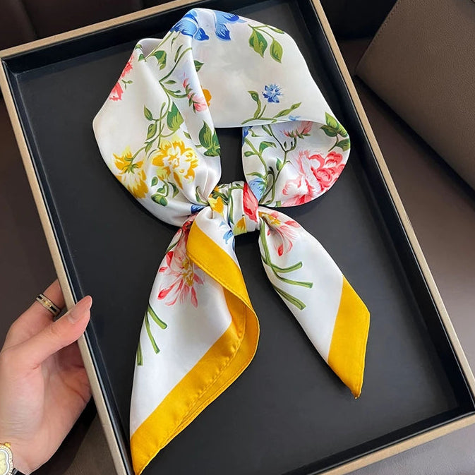 Luxe Bohemian Silk Neck Scarf – 8 Signature Prints (The One Everyone Will Ask You About) Cream Floral 70x70cm Luxe Bohemian Silk Neck Scarf – 8 Signature Prints (The One Everyone Will Ask You About) Scarves