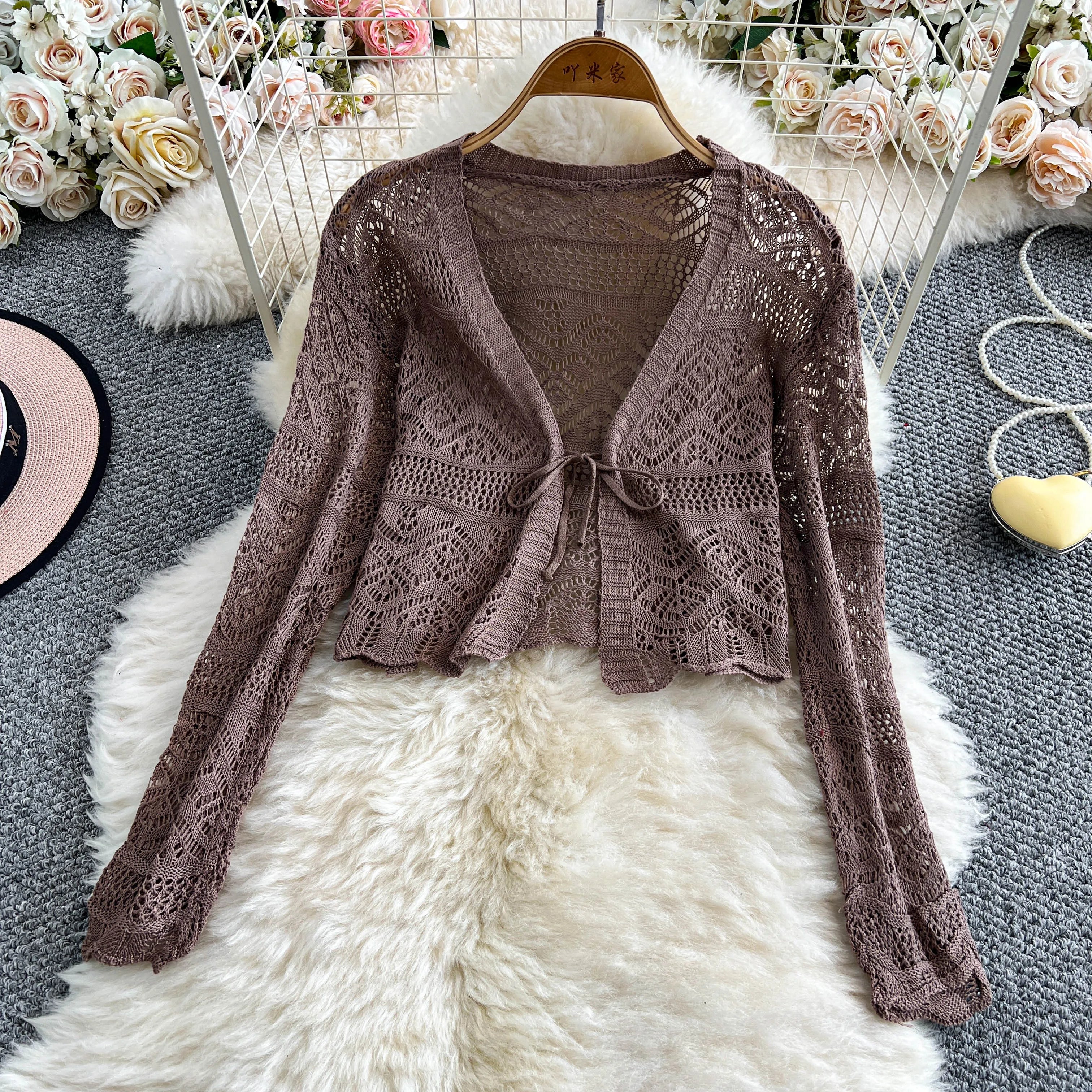 Crochet Lace Tie-Front Cardigan | Boho Festival Layer in 6 colours