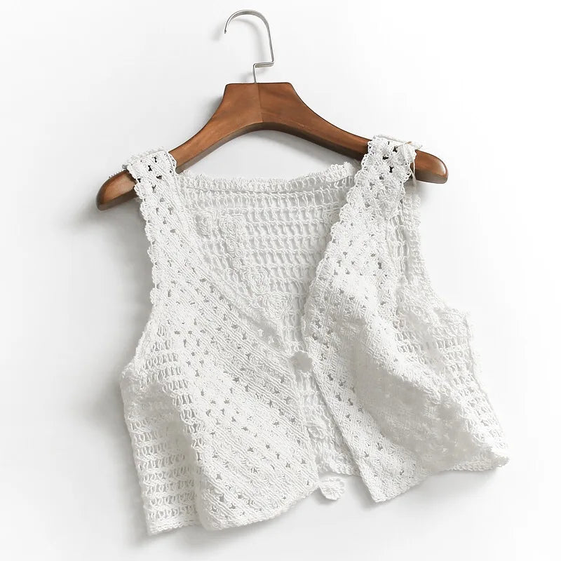 Crochet Rose Vest Top – Boho Sleeveless Dream (White / Cream) White One Size Crochet Rose Vest Top – Boho Sleeveless Dream (White / Cream) Vests