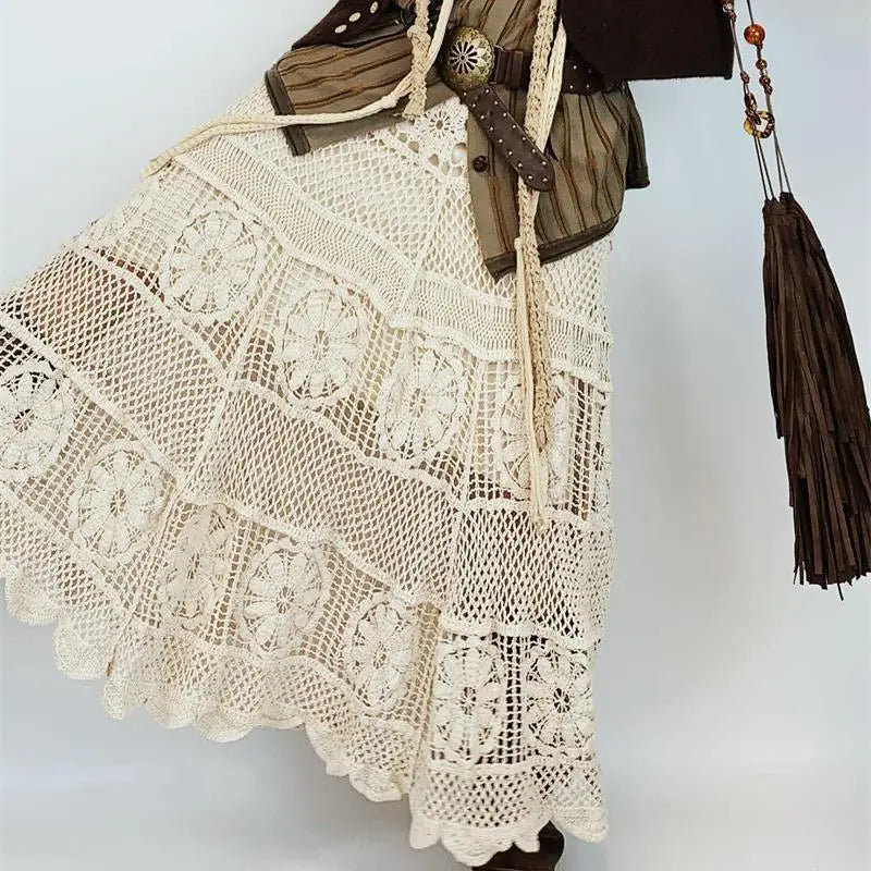 Floral Crochet Lace Maxi Dress – Boho Gypsy Layering Gown (Cream) Floral Crochet Lace Maxi Dress – Boho Gypsy Layering Gown (Cream) Dress