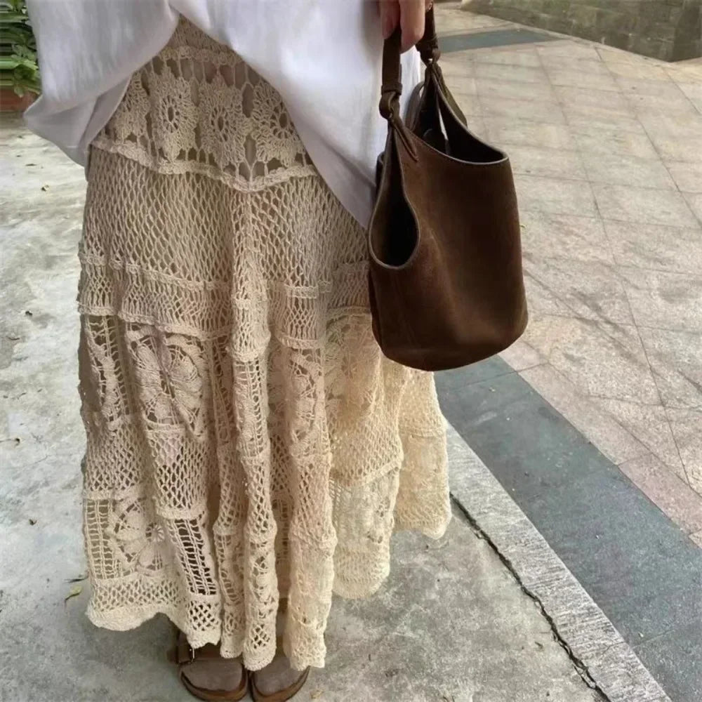 Tiered Crochet Lace Maxi Skirt