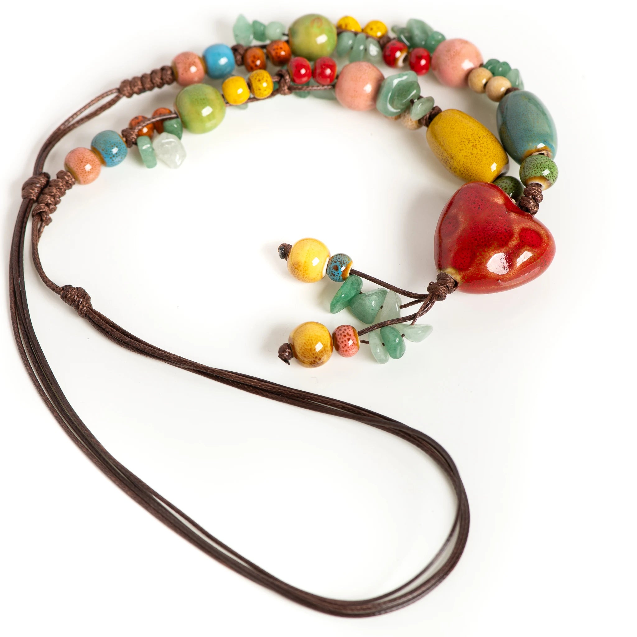 Rainbow Heart Ceramic Pendant Necklace – Handmade Boho Treasure Rainbow Heart Ceramic Pendant Necklace – Handmade Boho Treasure Necklace