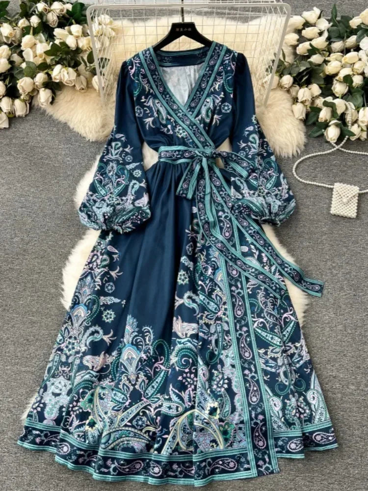 Secret Garden Wrap Maxi Dress –  Midnight Teal / Emerald Paisley