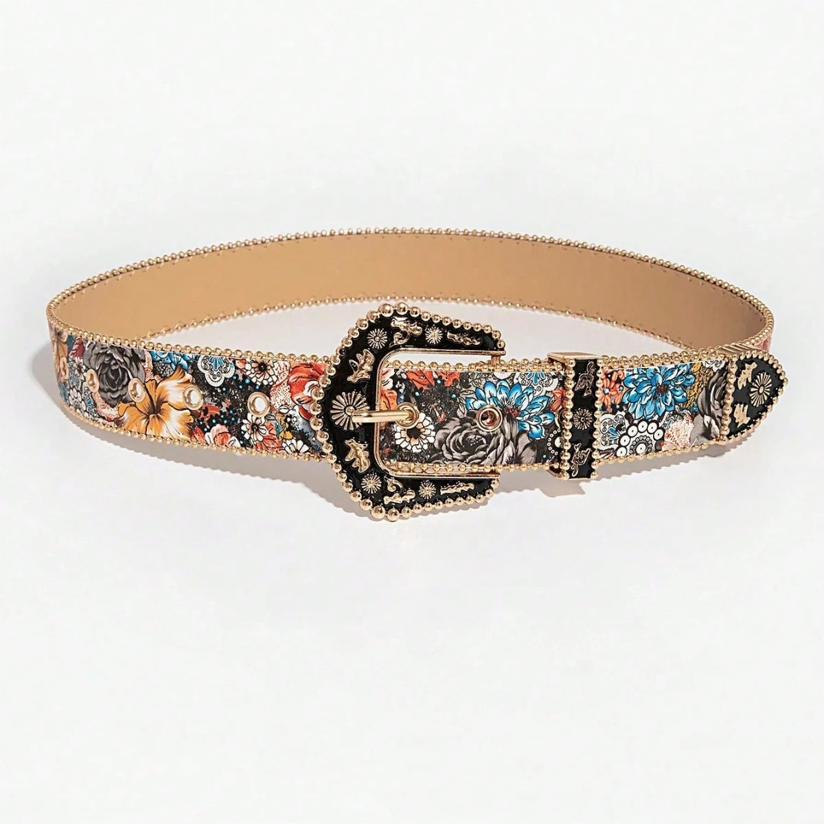 Enchanted Garden Statement Belt – Floral Black & Gold (The Ultimate Boho Buckle)