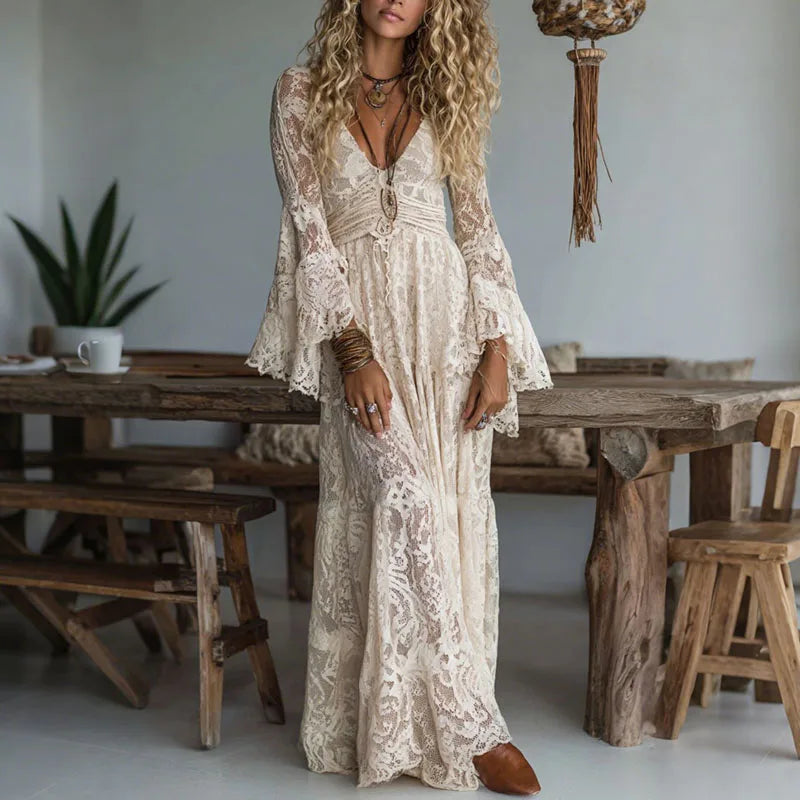 Midnight Spell Lace Maxi Dress – Black or Antique Cream (Gypsy Spirit Icon)