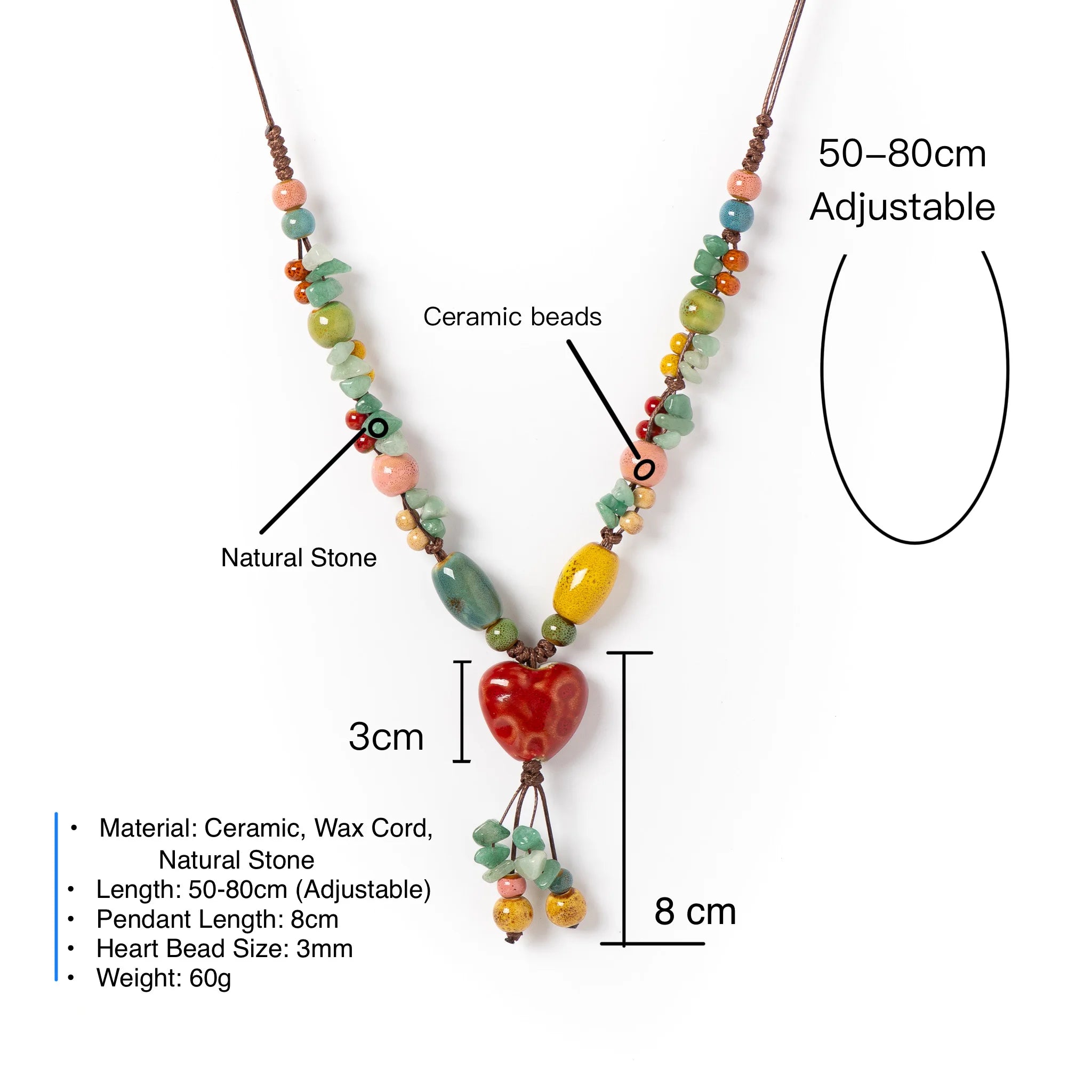 Rainbow Heart Ceramic Pendant Necklace – Handmade Boho Treasure Rainbow Heart Ceramic Pendant Necklace – Handmade Boho Treasure Necklace