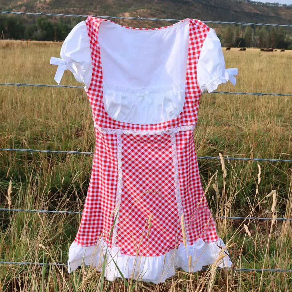 Cottagecore Vintage Plaid Gingham Mini Dress