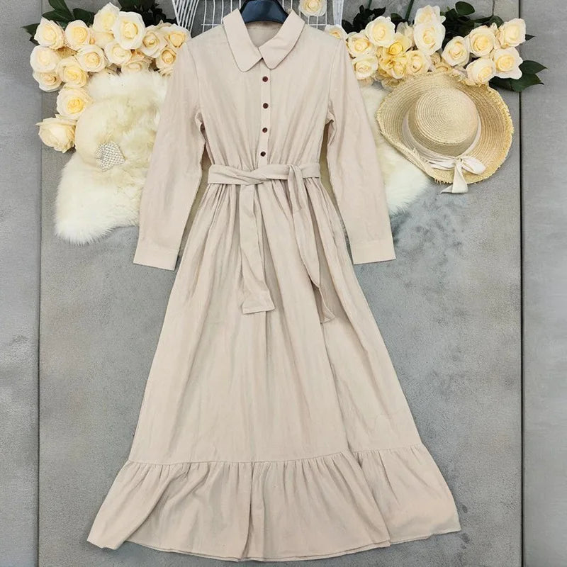 Wanderer’s Linen-Blend Shirt Dress – Rust Red or Oatmeal Cream