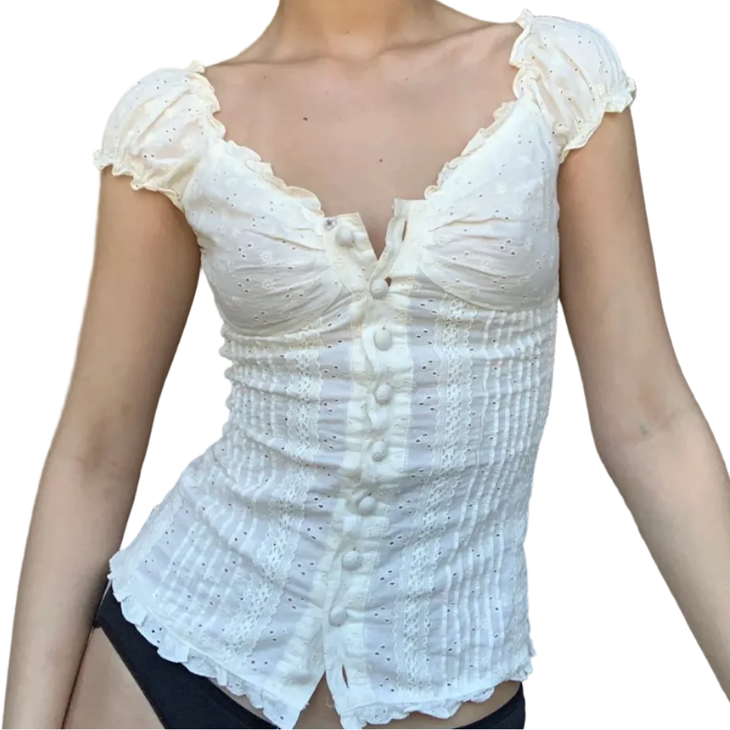 Ethereal Cream Broderie Anglaise Puff Sleeve Top – Romantic Gypsy Blouse