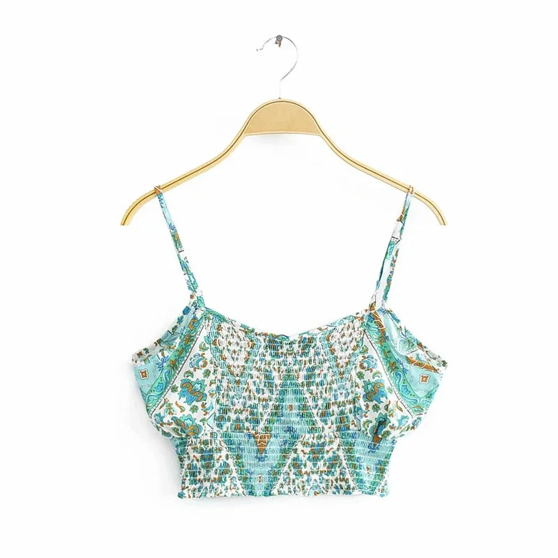 Turquoise Mosaic Boho Co-ord Set – Smocked Crop Top + Wide-Leg Palazzo Pants