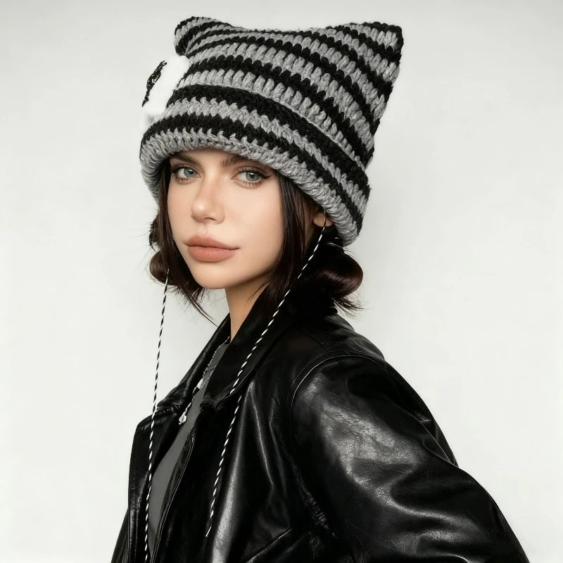 Cat-Ear Striped Beanie with Pom-Poms – 6 Grunge-Fairy Colours (The Cutest Winter Hat You’ll Ever Own) Cat-Ear Striped Beanie with Pom-Poms – 6 Grunge-Fairy Colours (The Cutest Winter Hat You’ll Ever Own) Hats