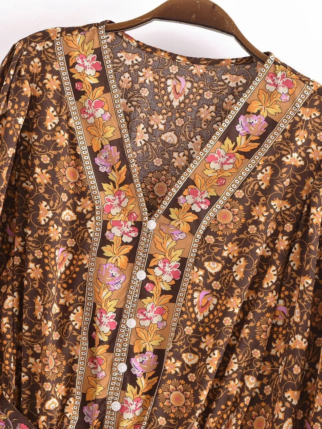 Boho Floral Mini Dress – Embroidered Paisley Wrap Romper with Ruffle Hem